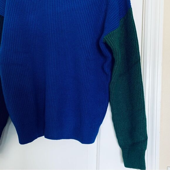 NWT Area Stars Blue Green & Black Color Block Mock Neck Knit Oversized Sweater M - Picture 5 of 9
